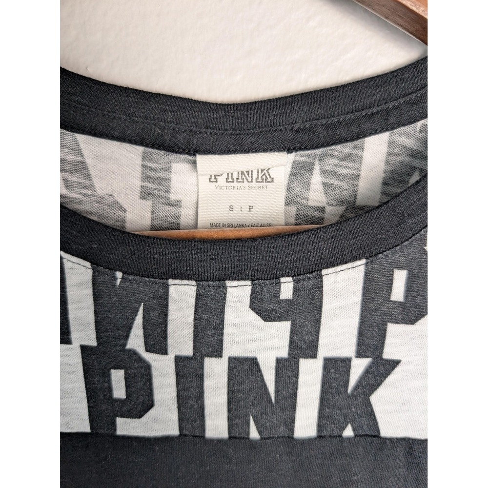 PINK Victoria's Secret T-Shirt Womens S Black Ringer Colorblock Crew Neck Jersey - Picture 3 of 10